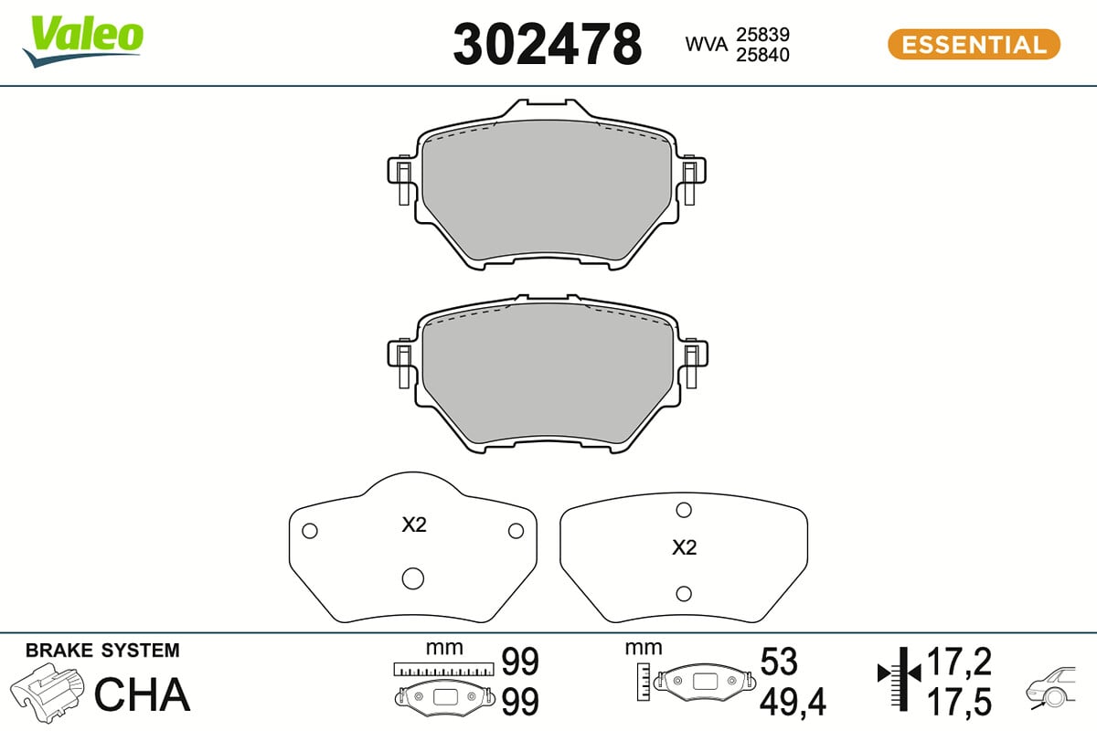 Jeu de 4 plaquettes de frein VALEO ref. 302478